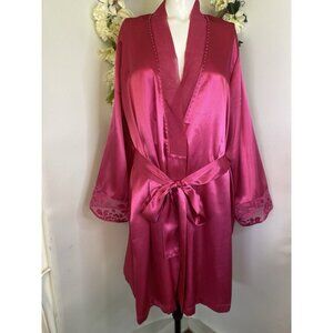 Morgan Taylor Intimates Robe Fuchsia Women's Size Large Lace Very Good Condition